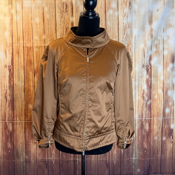 Eccoci Women’s Satin 3/4 Puff Sleeve Zip Jacket Double Zipper Brown Size 6 - Picture 2 of 11